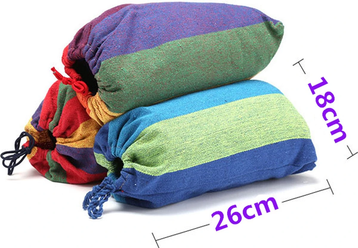 Hamac XL - 2 Personnes - Hamac Double En Toile Robuste - Blauw - Vert - Rayé - Dans Un Sac De Rangement + Cordes De Fixation - Résistant Aux Intempéries - Hamac - Plein Air - Camping - Été - 3 Hamac XL - 2 Personnes - Hamac Double En Toile Robuste - Blauw - Vert - Rayé - Dans Un Sac De Rangement + Cordes De Fixation - Résistant Aux Intempéries - Hamac - Plein Air - Camping - Été - – Image 3