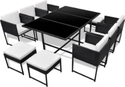 La Dolce Vita - Salon De Jardin 11 Pièces - Salon De Terrasse - Salon De Jardin Avec Chaises Et Table - Salon De Plein Air Avec Coussins Poly Rotin Noir