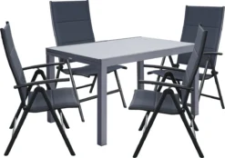 NATERIAL- Salon De Jardin 4 Personnes - Table De Jardin LYRA 130/220x90cm - Table Extensible - 4 Chaises De Jardin - Réglable - Fauteuil Pliant - Chaise à Dossier Haut - Groupe De Sièges