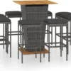La Dolce Vita - Table GardenBar 9 Pièces Avec Chaises - Meuble Bar - Meuble Bar - Meuble D'angle Bar - Table Haute Avec Tabourets - Ensemble Bistro Avec Table Et Chaises Avec Coussins Poly Rotin Gris