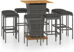 La Dolce Vita - Table GardenBar 9 Pièces Avec Chaises - Meuble Bar - Meuble Bar - Meuble D'angle Bar - Table Haute Avec Tabourets - Ensemble Bistro Avec Table Et Chaises Avec Coussins Poly Rotin Gris