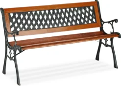 Banc De Jardin En Fonte Relaxdays - Banc D'extérieur 2 Places - Banc D'extérieur - Banc De Parc En Bois - Balcon