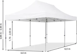 Pavillon Pliant, Tente Pliante, 3 X 6 M, 4 Parties Latérales 32 Mm, Pavillon En Aluminium, Tente De Réception, PES300, 100 % étanche, Blanc