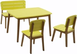 MYLIA Salon De Jardin Jaune Pour Enfant En Bois D'acacia : 2 Chaises, 1 Banc Et 1 Table - GOZO L 80 Cm X H 57 Cm X P 60 Cm -Jardin Meubles Magasin 1200x852 2