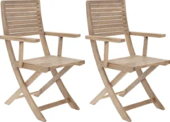 Set - Lot De 2 Chaises De Jardin SOLARIS Avec Accoudoirs - Fauteuil Pliant - Fauteuil De Jardin - Pliable - Acacia