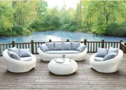 MYLIA Ensemble De Salon En Résine Tressée écru : Canapé, 2 Fauteuils Et Table Basse - WHITEHEAVEN L 201 Cm X H 66,5 Cm X P 101 Cm -Jardin Meubles Magasin 1200x860