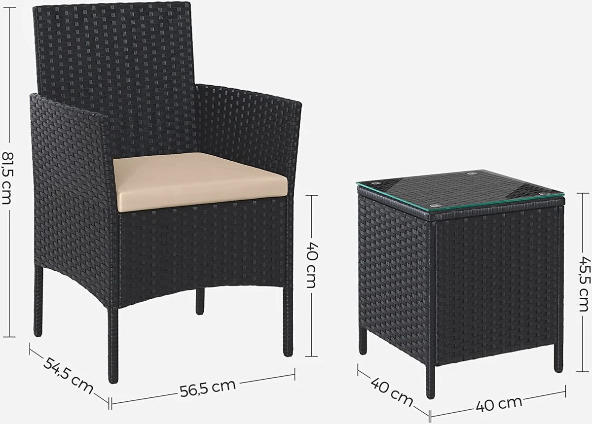 LIVINGSIGNS Mobilier De Balcon, Salon De Jardin, En Polyrotin PE, Salon, Table Et 2 Chaises, Mobilier De Terrasse, Outdoor, Pour Terrasse, Balcon, Jardin, Rosée Noire 5 LIVINGSIGNS Mobilier De Balcon, Salon De Jardin, En Polyrotin PE, Salon, Table Et 2 Chaises, Mobilier De Terrasse, Outdoor, Pour Terrasse, Balcon, Jardin, Rosée Noire – Image 5