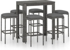 Ensemble De Bar De Jardin Premium - Bar De Jardin 7 Pièces Avec Coussins Poly Rotin Gris -Jardin Meubles Magasin 1200x861 2