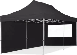 Pavillon Pliant, Tente Pliante, 3 X 6 M, 2 Panneaux Latéraux 32 Mm, Pavillon En Aluminium, Tente De Réception, PES300, 100 % étanche, Noir