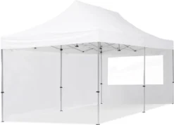 Pavillon Pliant, Tente Pliante, 3 X 6 M, 2 Parties Latérales 32 Mm, Pavillon En Aluminium, Tente De Réception, PES300, 100 % étanche, Blanc
