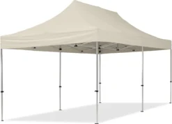 Pavillon Pliant, Tente Pliante, 3x6m Sans Panneaux Latéraux Pavillon En Aluminium 32mm, Tente De Fête PES300, 100% étanche, Crème