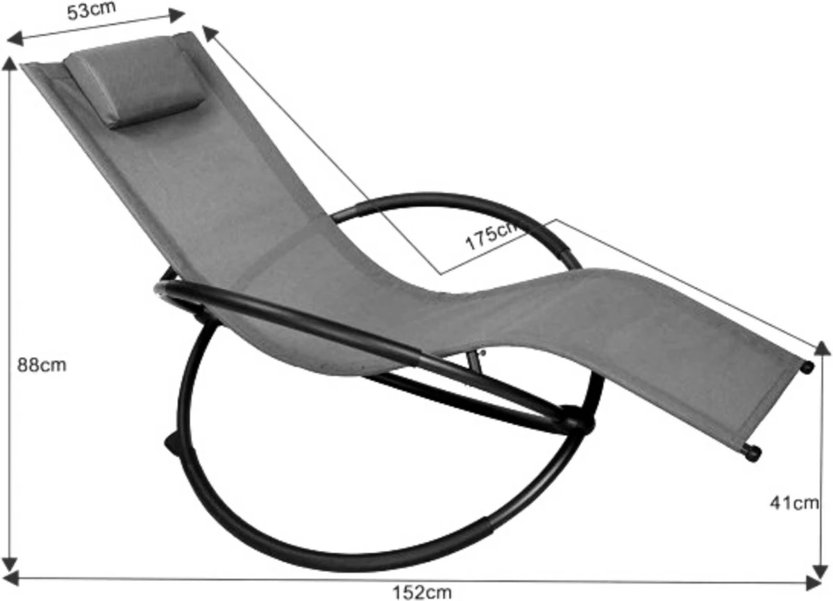 Chaise à Bascule Kamyra® Pour Extérieur - Chaise Longue, Chaise De Jardin, Chaise Longue - Résistant Aux Intempéries Et Confortable - 152x53x88 Cm - Grijs 6 Chaise à Bascule Kamyra® Pour Extérieur - Chaise Longue, Chaise De Jardin, Chaise Longue - Résistant Aux Intempéries Et Confortable - 152x53x88 Cm - Grijs – Image 6