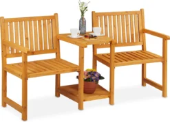 Banc De Jardin Relaxdays Avec Table - 2 Personnes - Banc D'extérieur En Bois - Banc De Balcon Romantique
