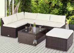 Casaria Polyrattan Lounge Set Coussins XL Table Plateau En Verre Mobilier De Jardin Marron Crème -Jardin Meubles Magasin 1200x867 5
