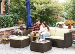 Your Home - Set De Canapé Lounge Avec Table - Salon De Jardin 5 Pièces - Avec Plateau En Verre - Avec Coussins - Canapé De Jardin - Brun-beige -Jardin Meubles Magasin 1200x868 5