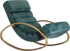 Nancy's Nephi Relax Armchair - Chaise Longue - Chaise Berçante - Fonction D'inclinaison - Fauteuil - Chaise Longue à Bascule - Chaise Longue - Blauw - Or - Velours