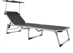 GENERIC - Transat AZUR - Transat De Jardin Avec Dossier Réglable 5 Positions - Transat Pliant - Transat Avec Toit - Auvent - L.188 X L.61 X H.30/80 Cm - Aluminium - Textilène - Anthracite
