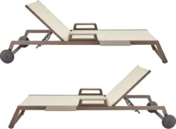 NATERIAL - Set De 2 Bains De Soleil ODYSSEA - 2 Chaises De Jardin à Roulettes - Capacité De Charge Jusqu'à 160 Kg - 222X64X87,5 Cm - Bains De Soleil - Aluminium - Textilène - Moka