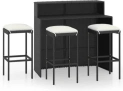 La Dolce Vita - Table GardenBar 4 Pièces Avec Chaises - Ensemble Meuble Bar - Ensemble Meuble Bar - Ensemble Coin Bar - Table Haute Avec Tabourets - Ensemble Bistro Avec Table Et Chaises Avec Coussins Noir