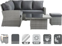 NATERIAL - Salon De Jardin DAVOS - 6 Personnes - Aluminium - Rotin Plastique - Grijs - Salon De Jardin - Salon De Jardin - Polyrotin -Jardin Meubles Magasin 1200x886 2