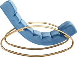 Nancy's Nephi Relax Armchair - Chaise Longue - Chaise Berçante - Fonction D'inclinaison - Fauteuil - Chaise Longue à Bascule - Chaise Longue - Blauw - Or - Velours -Jardin Meubles Magasin 1200x887