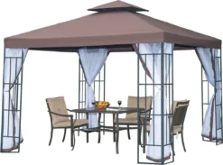 Outsunny Tente De Réception Dans Le Pavillon De Tente De Réception De Jardin Tente De Jardin Tente De Réception Double Toit 3 X 3 M Marron 01-0153 -Jardin Meubles Magasin 1200x891 1