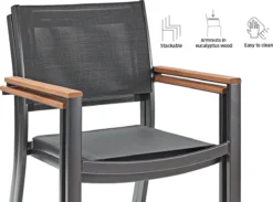 NATERIAL- Salon De Jardin 8 Personnes - Table De Jardin ORIS 180/240x100 Cm - Table Extensible - 8 Chaises De Jardin ORIS Avec Accoudoirs - Fauteuil De Jardin - Empilable - Salon - Aluminium - Textilène -Jardin Meubles Magasin 1200x891 7