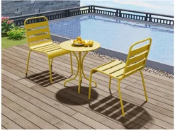 MYLIA Ensemble Repas De Jardin MIRMANDE : Table D.60 Cm Avec 2 Chaises Empilables - Métal - Jaune L 60 Cm X H 79 Cm X P 60 Cm