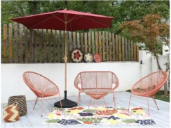 MYLIA Salon De Jardin En Résine Tressée - 2 Chaises, Un Canapé Et Une Table - Terre Cuite - ALIOS L 115 Cm X H 86 Cm X P 81 Cm