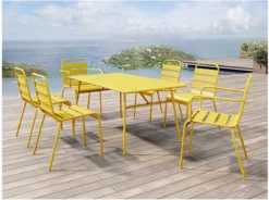 MYLIA Salon De Jardin MIRMANDE : Table L.160 Cm Avec 2 Fauteuils Empilables & 4 Chaises Empilables - Métal - Jaune L 160 Cm X H 79 Cm X P 80 Cm