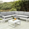 MYLIA Salon De Jardin Aluminium : Table Basse Et Canapé D'angle Avec Angle Amovible 6 Personnes - Grijs - PALAOS II L 214 Cm X H 63,5 Cm X P 130 Cm