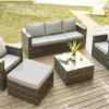 MYLIA Salon De Jardin En Résine Tressée : 1 Canapé 3 Places, 2 Fauteuils, 1 Pouf Et Une Table Basse - Grijs - ANORI L 177 Cm X H 62 Cm X P 72 Cm