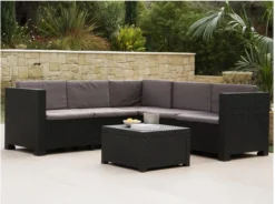 MYLIA Ensemble Repas De Jardin En Résine Tressée - Canapé D'angle 5 Places Et Table Basse - Anthracite - MIRANGA L 190 Cm X H 72 Cm X P 190 Cm