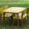 MYLIA Salon De Jardin Jaune Pour Enfant En Bois D'acacia : 2 Chaises, 1 Banc Et 1 Table - GOZO L 80 Cm X H 57 Cm X P 60 Cm
