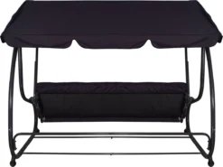 Banc De Balançoire Springos | Luna-Balançoire | 3 Places | Imperméable à L'eau | Comprend 2 Coussins | Auvent Réglable | 162 X 200 X 120 Cm | Noir -Jardin Meubles Magasin 1200x897 2