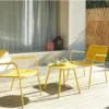 MYLIA Salon De Jardin MIRMANDE En Métal : 2 Fauteuils Empilables Et Une Table D'appoint - Jaune L 60 Cm X H 71,5 Cm X P 67,5 Cm
