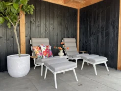 Chaises Lounge Longues Set Ventus - 2 Chaises Avec Tabouret Et Table D'appoint - Aluminium - Wit - Incl. Coussins -Jardin Meubles Magasin 1200x899 3