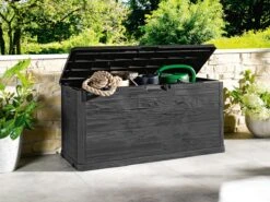Coffre De Jardin - Coffre De Rangement 270L - Résistant Aux Intempéries Et Aux UV - Avec Poignées De Transport Sur Le Côté - Avec Deux Roues - Coffre De Jardin En Plastique - -Jardin Meubles Magasin 1200x900 109