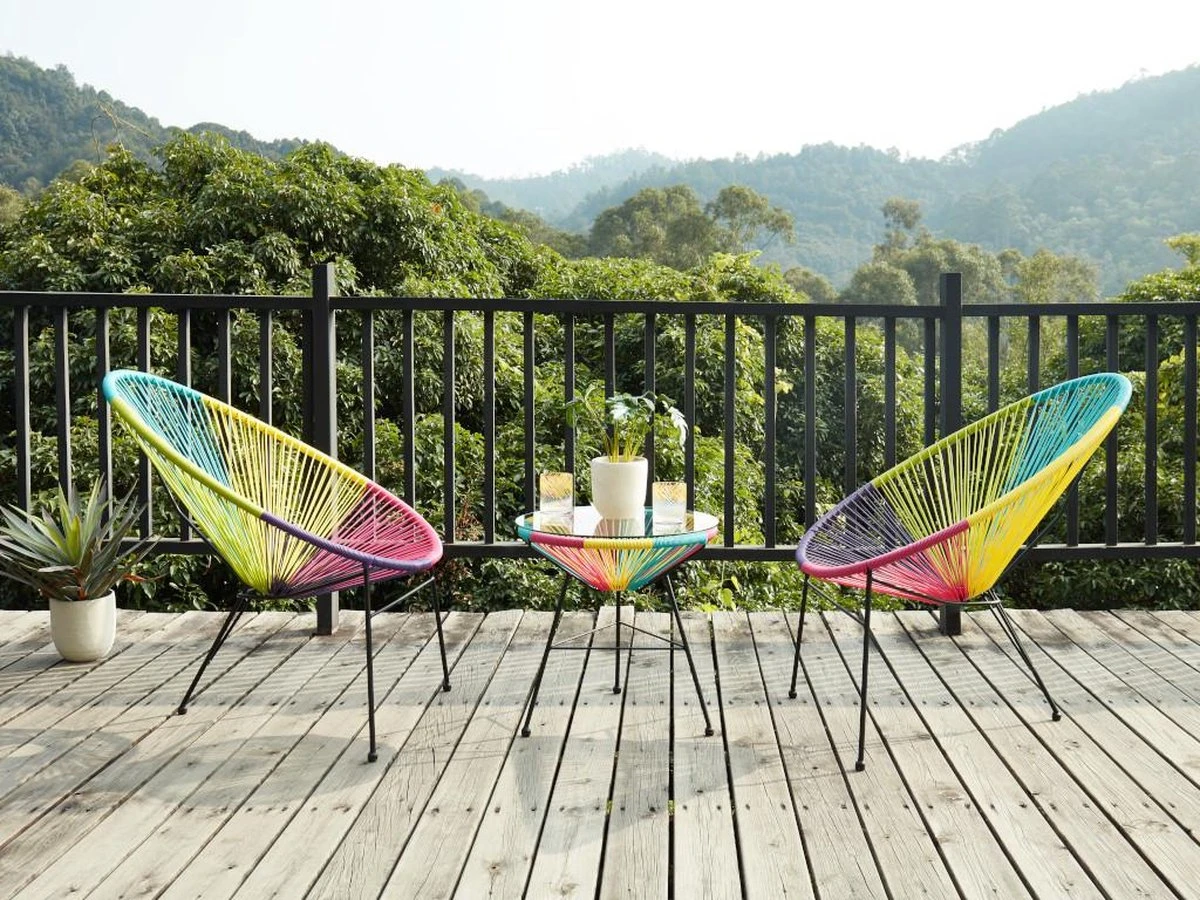MYLIA Ensemble De Jardin En Fils De Résine Tressés - Multicolore - 2 Chaises Et Une Table - ALIOS II L 72 Cm X H 86 Cm X P 81 Cm 2 MYLIA Ensemble De Jardin En Fils De Résine Tressés - Multicolore - 2 Chaises Et Une Table - ALIOS II L 72 Cm X H 86 Cm X P 81 Cm – Image 2