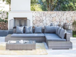 MYLIA Ensemble De Salon D'angle En Résine Tressée Et Verre Trempé : Un Canapé 6 Places Avec Tables D'appoint Et Une Table Basse - BARCELONE L 215 Cm X H 60 Cm X P 200 Cm -Jardin Meubles Magasin 1200x900 13