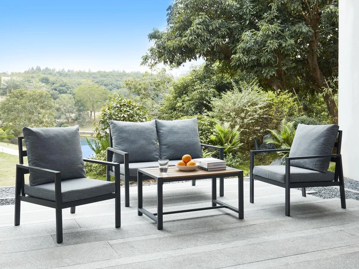 MYLIA Set De Jardin En Aluminium : 1 Canapé 2 Places, 2 Fauteuils Et 1 Table Basse - Gris Anthracite - SUNLY L 110.5 Cm X H 74.5 Cm X P 67.5 Cm 1 MYLIA Set De Jardin En Aluminium : 1 Canapé 2 Places, 2 Fauteuils Et 1 Table Basse - Gris Anthracite - SUNLY L 110.5 Cm X H 74.5 Cm X P 67.5 Cm
