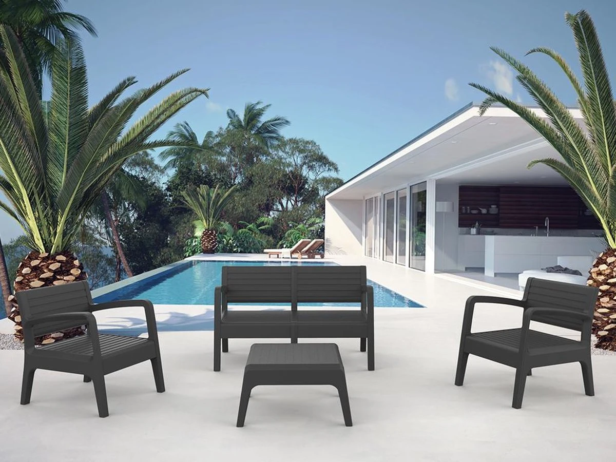 MYLIA Salon De Jardin En Polypropylène - Anthracite - 2 Fauteuils, 1 Canapé Et 1 Table Basse - MANKONO L 120 Cm X H 72 Cm X P 69 Cm 3 MYLIA Salon De Jardin En Polypropylène - Anthracite - 2 Fauteuils, 1 Canapé Et 1 Table Basse - MANKONO L 120 Cm X H 72 Cm X P 69 Cm – Image 3