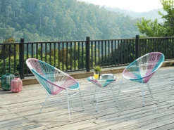 Salon De Jardin II En Fils De Résine Tressés - Rose, Bleu, Blanc - 2 Chaises Et Une Table - ALIOS L 72 Cm X H 86 Cm X P 81 Cm