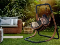 AXI Capri Chaise Suspendue Sur Pied En Bois - Fauteuil / Siège Suspendu Suspendu Avec Support Pour Le Jardin - Balançoire En Noir Pour L'extérieur Pour 1 Personne - Chargement Jusqu'à 150 Kg -Jardin Meubles Magasin 1200x900 50