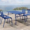 MYLIA Ensemble Repas De Jardin MIRMANDE : Table L.160 Cm Avec 4 Chaises Empilables - Métal - Bleu Nuit L 160 Cm X H 79 Cm X P 80 Cm