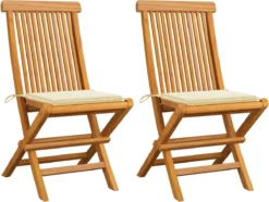 Prolenta Premium - Chaises De Jardin De Jardin 2 Pcs Avec Coussins Couleur Crème En Teck Massif