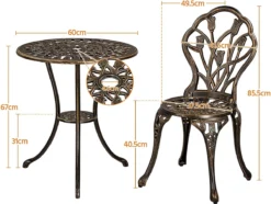 Furnibellaa - Ensemble De Bistrot 3 Pièces, Groupe De Sièges, Ensemble De Balcon, Fonte D'aluminium, Table De Jardin Avec 2 Chaises, Salon De Jardin, Mobilier De Jardin Pour Jardin Et Balcon, Bronze -Jardin Meubles Magasin 1200x902 6