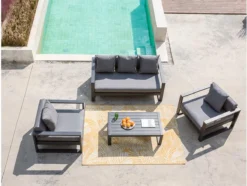 Salon De Jardin MYLIA MOLOKAI En Aluminium : Canapé 3 Places, 2 Fauteuils, Table Basse L 165 Cm X H 60,5 Cm X P 90 Cm