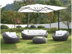 MYLIA Ensemble De Salon En Résine Tressée - Grijs - Canapé, 2 Fauteuils Et Table Basse - WHITEHEAVEN L 101 Cm X H 66 Cm X P 201 Cm