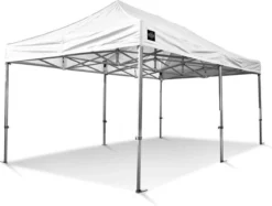 Tente De Fête Professionnelle Easy-Up 3x6 M Tente Pliante GO-UP50-PVC Mm Aluminium Avec Tissu PVC Ribstop Toutes Saisons Blanc Incl. Sac De Transport Gratuit Sur Roulettes Et Kit D'arrimage Avec Piquets